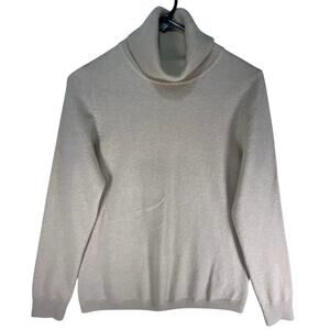 Talbot's 100% Pure Soft Cashmere Beige Turtleneck Pullover Sweater, Size: Medium